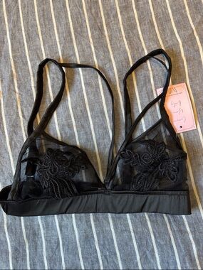 Empress Mimi Black Satin & Lace Bralette 🖤 Size Small NWT
